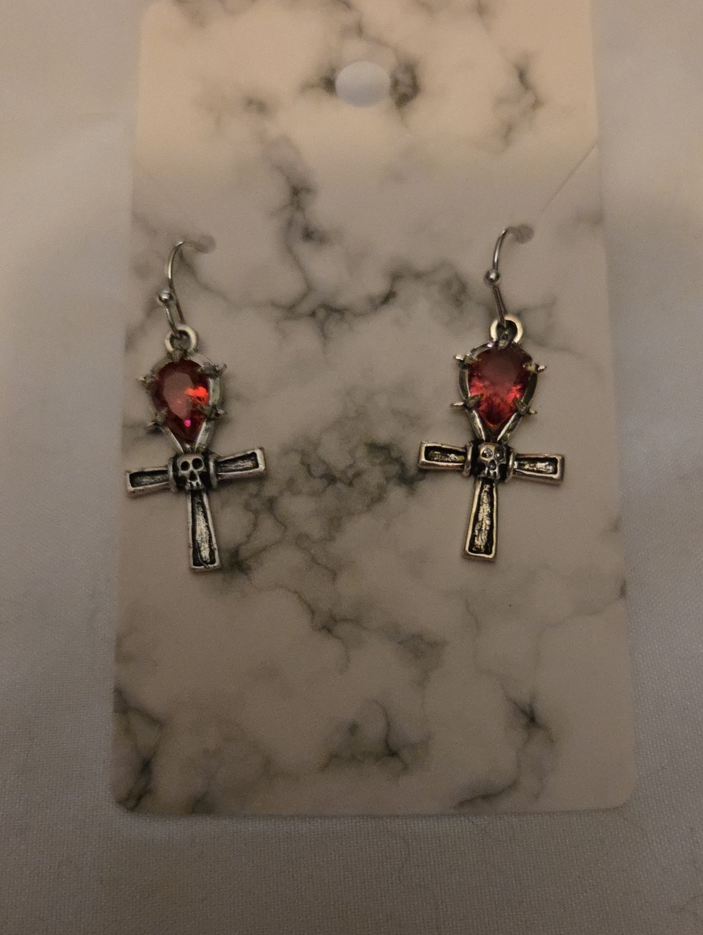 Red Teardrop Skull Cross Dangle Earrings - Gothic Style